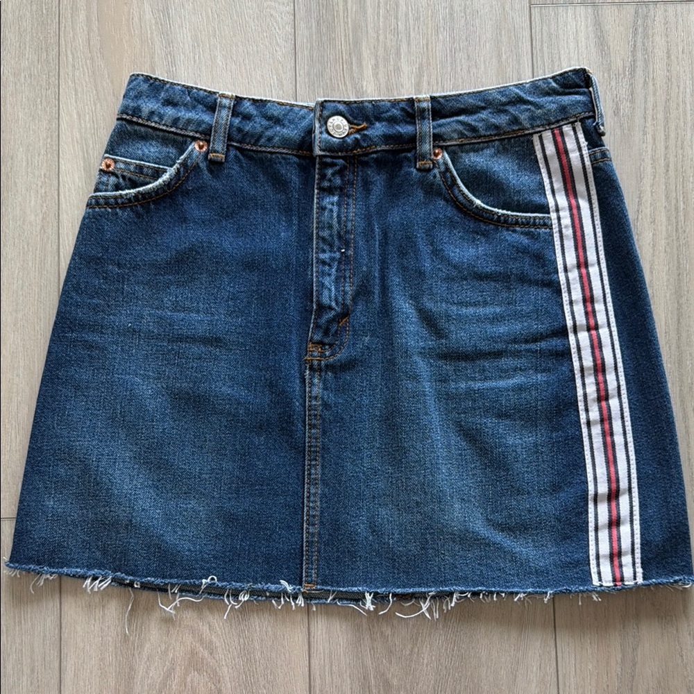 Topshop Moto A-Line Denim Skirt with Stripes